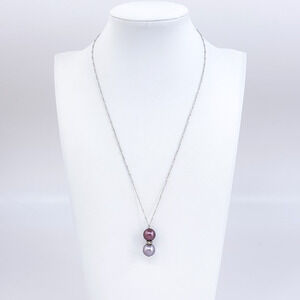 Estate Sterling Silver 925 Purple Pearl and Cubic Zirconia Pendant Necklace 18"